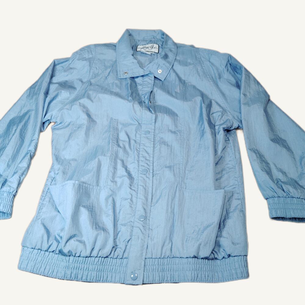 Vintage Neyelle Light Blue Nylon Windbreaker Jacket - Women's Large 80s 90s